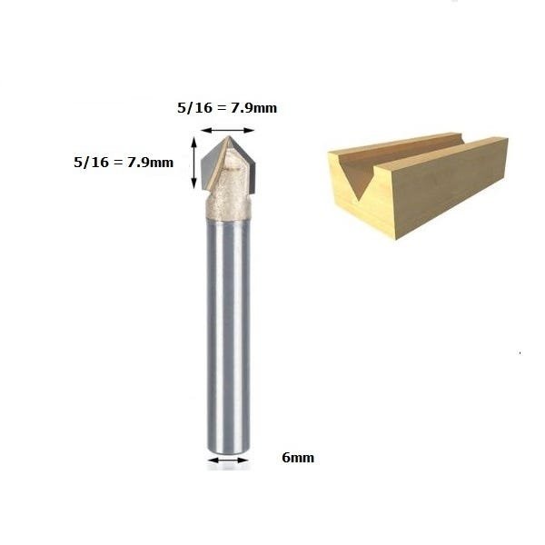 Fresa Gravadora V-Bit 90 Graus Haste 6mm Corte 5/16 ( 8mm ) - 8