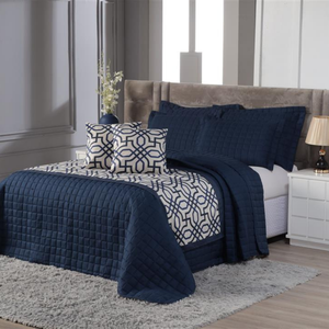 Decoração Quarto Elegante Cobre Leito + Peseira + Capa de Almofada Cama King 06 Peças.:azul