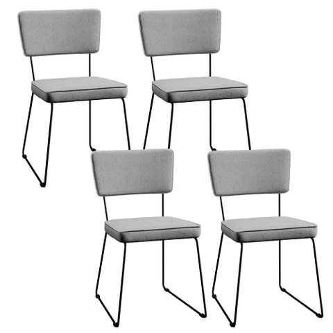 Kit 4 Cadeiras Decorativa Estofada Para Sala De Jantar Base Aço Allana L02 Linho Cinza - Lyam