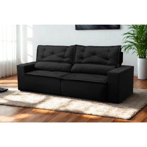 Sofá Retrátil e Reclinável 3 Lugares com Molas 2,00m Lima Suede Preto Mirra Decor