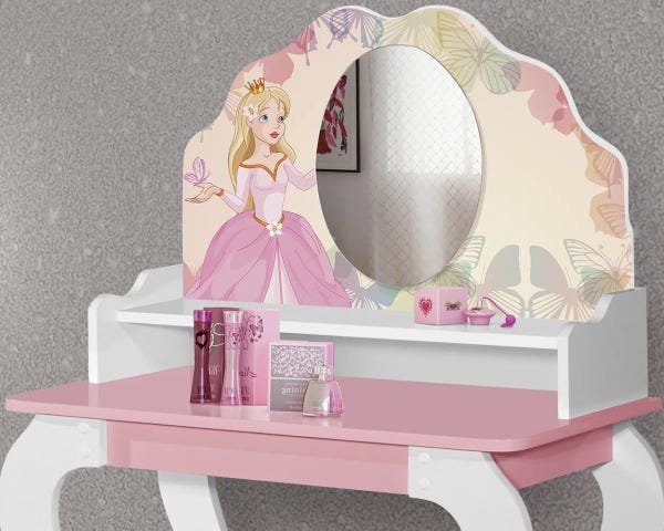 Penteadeira Infantil Princesa com Espelho - Rosa - 2
