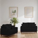 Ver imagem 5 de Kit Sofa Sena 2 e 3 Lugares Base de Madeira para Sala Hotel Linho Preto