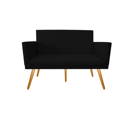 Namoradeira Nina Decorativa Suede Preto 2 Lugares Pés Madeira Ms Decor
