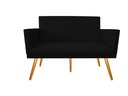 Ver imagem 1 de Namoradeira Nina Decorativa Suede Preto 2 Lugares Pés Madeira Ms Decor