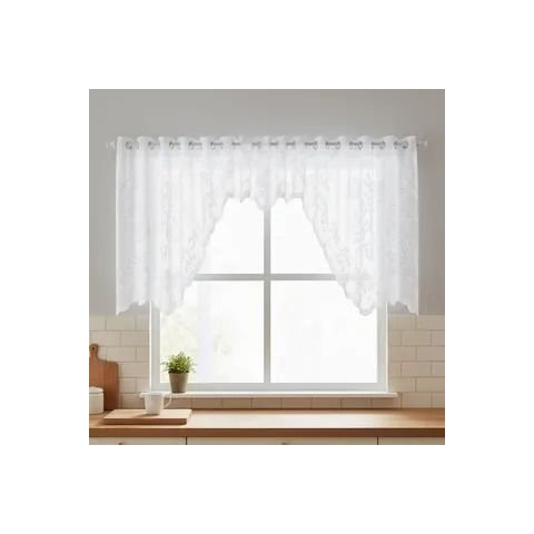 Cortina Bando Renda Cascata Cozinha Floral 2,95x1,00 Variada:Branca