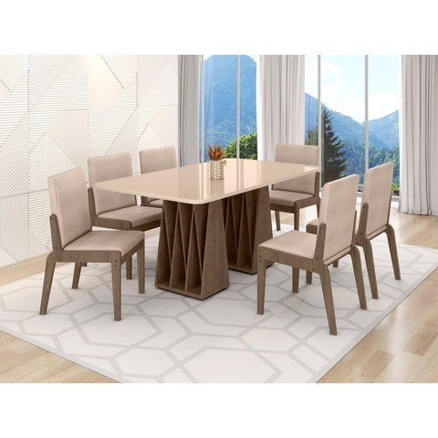 Conjunto Mesa com 6 Cadeiras Orquestra Marrom/Carvalho/Fendi