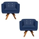 Ver imagem 1 de Kit 2 Poltronas Giratória Julia Suede Base Madeira com Strass - D'Rossi - Azul Marinho