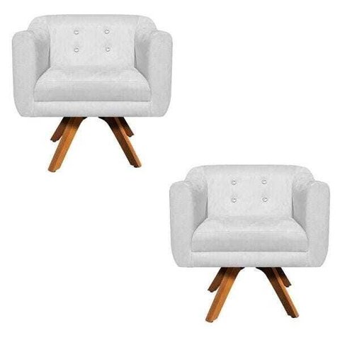 Kit 2 Poltronas Giratória Julia Suede Base Madeira com Strass - D'Rossi - Branco