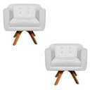 Ver imagem 1 de Kit 2 Poltronas Giratória Julia Suede Base Madeira com Strass - D'Rossi - Branco