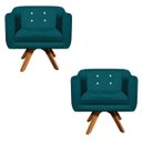 Ver imagem 1 de Kit 2 Poltronas Giratória Julia Suede Base Madeira com Strass - D'Rossi - Azul Pavão