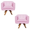 Ver imagem 1 de Kit 2 Poltronas Giratória Julia Suede Base Madeira com Strass - D'Rossi - Rosa Bebê