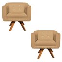 Ver imagem 1 de Kit 2 Poltronas Giratória Julia Suede Base Madeira com Strass - D'Rossi - Caramelo Sisal