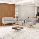 Ver mais imagens de Kit 1 Namoradeira E 2 Poltronas Base Madeira Cinza