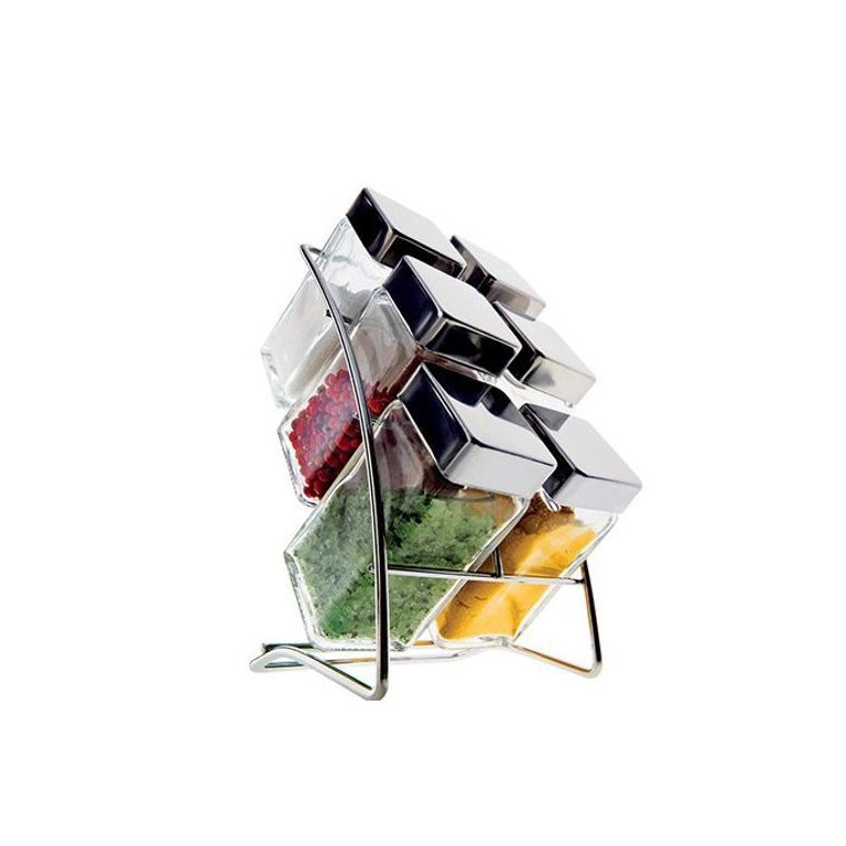 Porta Temperos Square com Suporte 6 Peças