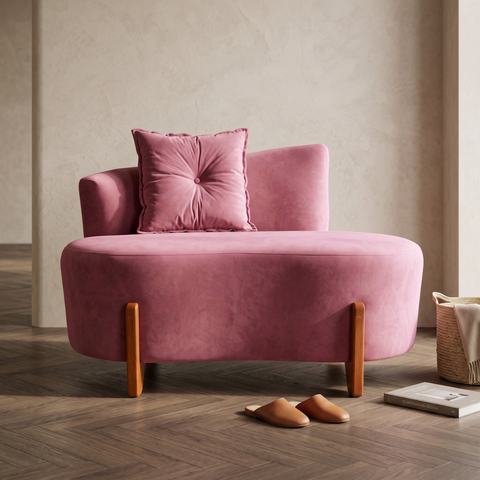 Namoradeira Sofá Feijão Luna 100cm Orgânica Veludo Rosa