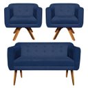 Ver imagem 1 de Kit Namoradeira 02 Lugares e 02 Poltronas Giratória Julia Suede - D'Rossi - Azul Marinho