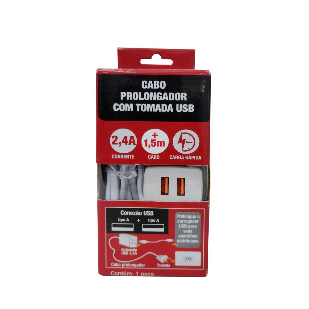 Cabo Prolongador Tomada 1,5m Usb Bivolt Branco Force Line - 2