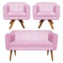 Ver imagem 1 de Kit Namoradeira 02 Lugares e 02 Poltronas Giratória Julia Suede - D'Rossi - Rosa Bebê