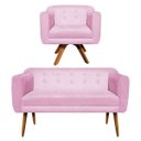Ver imagem 1 de Kit Namoradeira 02 Lugares e 01 Poltrona Giratória Julia Suede - D'Rossi - Rosa Bebê