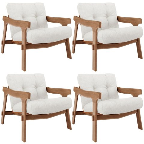 Kit 04 Poltronas Decorativa Fixa para Sala Living Ikary L02 Canela Prime Bouclê Branco - Lyam Decor