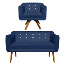 Ver imagem 1 de Kit Namoradeira 02 Lugares e 01 Poltrona Giratória Julia Suede com Strass - D'Rossi - Azul Marinho