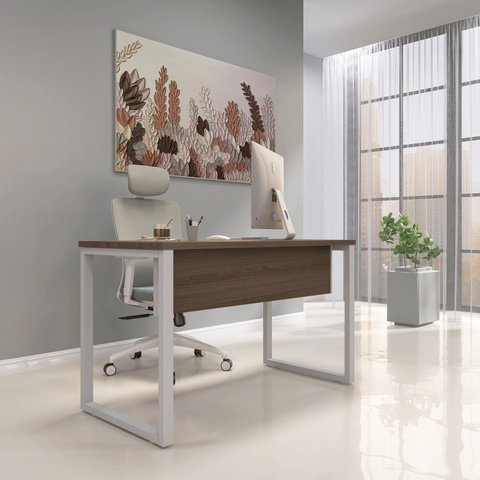 Escrivaninha Mesa Escritório X 150cm Industrial Walnut e Cinza Marrom