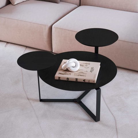 Mesa de Centro Industrial Chanfrada Artesano 83 Cm (larg) 3 Tampos Mdp Nero (preto) Pé Aço Preto