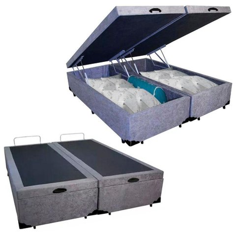 Cama Box Baú King Bipartido Suede Mega Cama Cinza 192x203x45cm