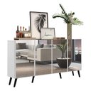 Ver imagem 1 de Aparador Buffet 4 portas com Espelho Retrô Vegas Multimóveis V3559 Branco/Preto