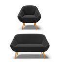 Ver imagem 1 de Kit 01 Namoradeira 02 Lugares e 01 Poltrona Giovana Suede Preto Pés Palito Castanho - D’Rossi