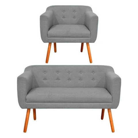 Kit Namoradeira 02 Lugares e 01 Poltrona Julia Linho - D'Rossi - Cinza A26