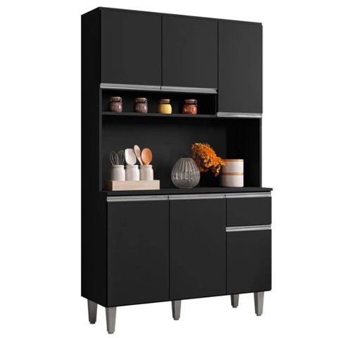 Kit Cozinha Mara 105cm 6 Portas 1 Gaveta Preto - Bela Móveis