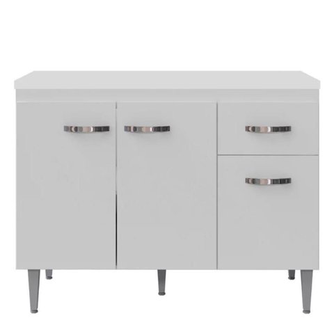 Balcão de Cozinha 120cm Gabriela 3 Portas 1 Gaveta com Tampo Branco