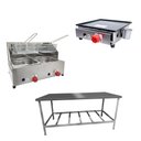 Ver imagem 1 de Kit Lanchonete Mesa de Manipulação 190x70cm + Fritadeira a Gás 2 Cuba + Chapa a Gás 30cm