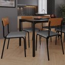 Ver imagem 2 de Kit 08 Cadeiras Estofada para Sala de Jantar Sense Preto C01 Linho Cinza Claro Courino Caramelo -
