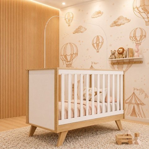 Berço Mini Cama 3 em 1 Retrô Theo Espresso Móveis Branco/Jequitibá