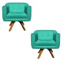 Ver imagem 1 de Kit 2 Poltronas Giratória Julia Suede Base Madeira - D'Rossi - Verde Tiffany