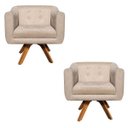 Ver imagem 1 de Kit 2 Poltronas Giratória Julia Suede Base Madeira - D'Rossi - Bege
