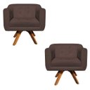 Ver imagem 1 de Kit 2 Poltronas Giratória Julia Suede Base Madeira - D'Rossi - Marrom