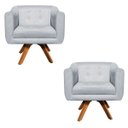 Ver imagem 1 de Kit 2 Poltronas Giratória Julia Suede Base Madeira - D'Rossi - Cinza