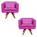 Ver imagem 1 de Kit 2 Poltronas Giratória Julia Suede Base Madeira - D'Rossi - Pink