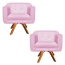 Ver imagem 1 de Kit 2 Poltronas Giratória Julia Suede Base Madeira - D'Rossi - Rosa Bebê