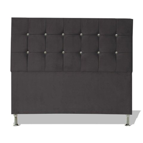 Cabeceira de Cama Box Cristal King 195 Cm Botão Strass Suede Grafite Eli Móveis