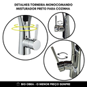 Ver imagem 4 de Torneira Jato Cozinha Gourmet Silicone Preto Monocomando Cromado