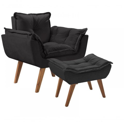 Kit Poltrona Opalla Com Puff Moveis D Salla Preto