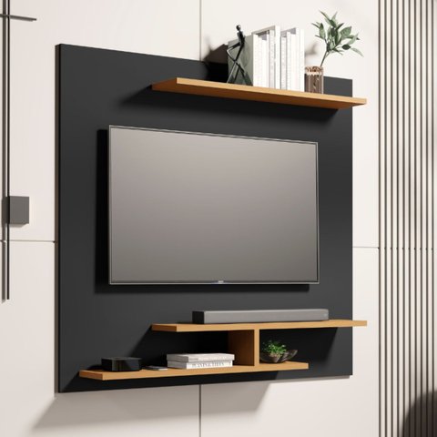 Painel Osiris para Tvs de até 32" com 3 Praleteiras Moderno:preto