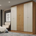 Ver imagem 2 de Guarda Roupa Casal Astro 6 Portas 2 Gavetas Almendra Off White - Thb Móveis