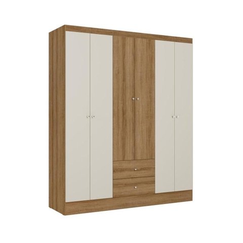 Guarda Roupa Casal Astro 6 Portas 2 Gavetas Almendra Off White - Thb Móveis