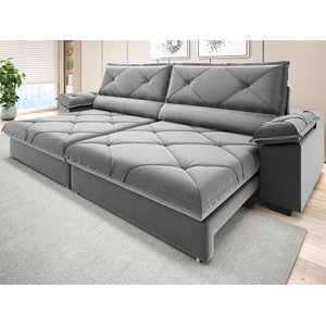 Sofá com Carregador Usb e Molas no Assento Retrátil Reclinável Nice 2,50m Veludocristal -