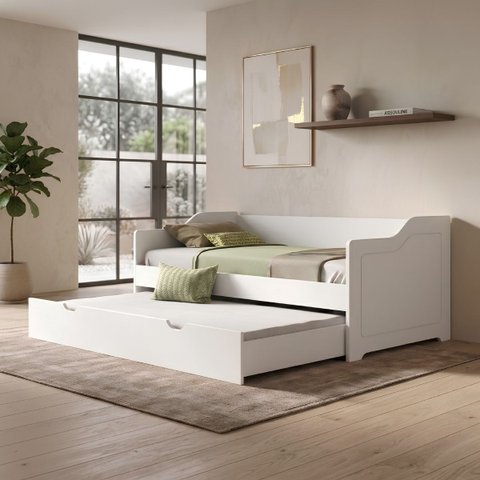 Bicama Duo Sofá Madeira Cama Auxiliar Solteiro:Branco